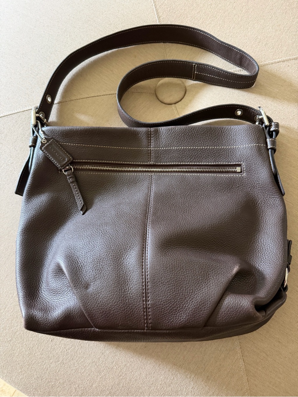 Coach Brown Pebbled Leather Hobo Bag